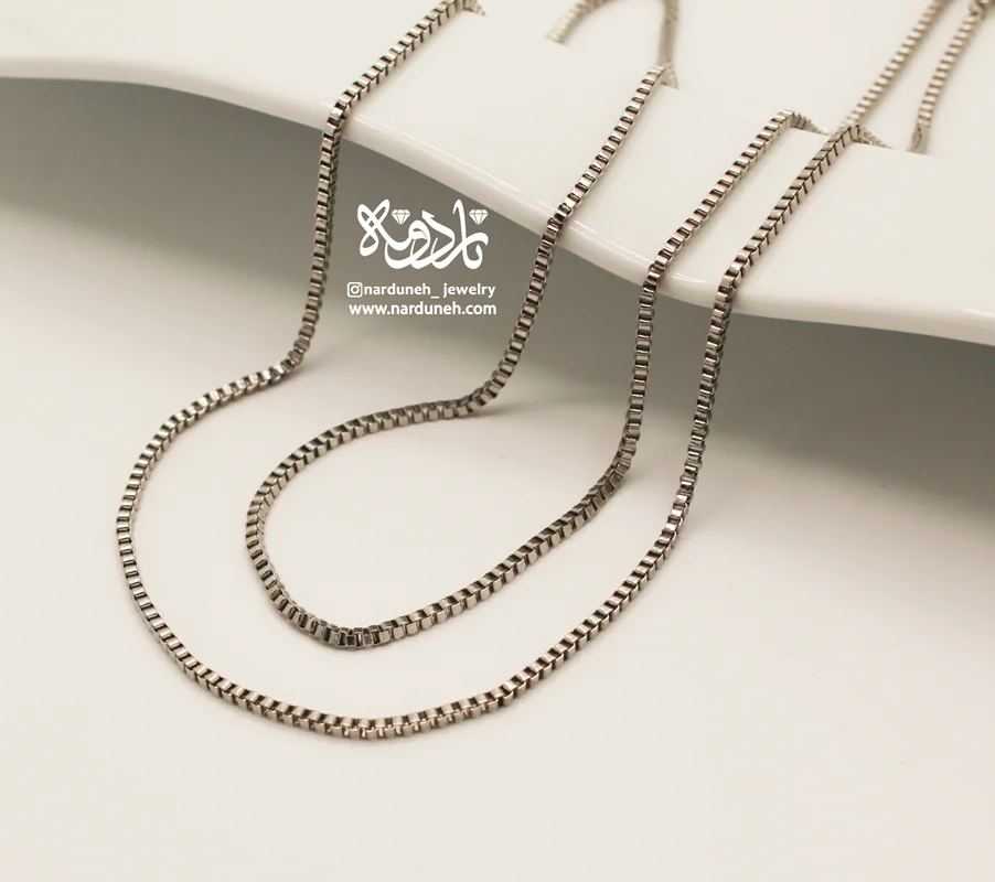 زنجیر آجری استیل نقره ای 80cm - 02