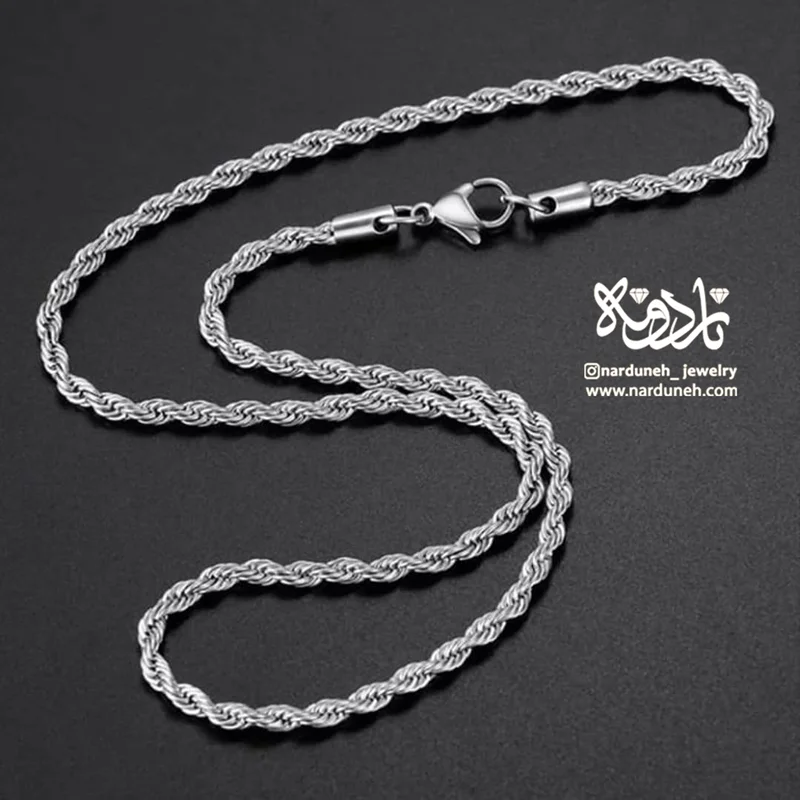 زنجیر طنابی استیل نقره ای - 45cm