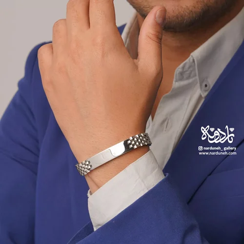 دستبند رولکس پلاک دار نقره ای - 05