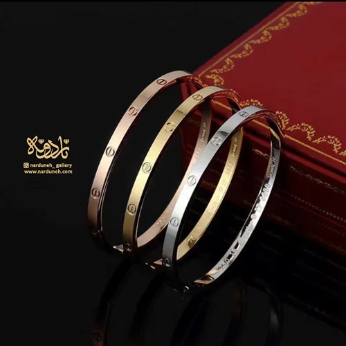 دستبند النگویی استیل کارتیر لاو ظریف  سایز 1 بدون نگین- سه رنگ