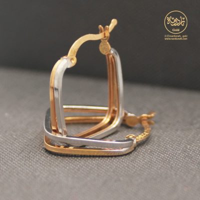 گوشواره حلقه دو رنگ مربعی